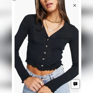 Top Shop Rib Lettuce Edge Stretch Cotton Cardigan